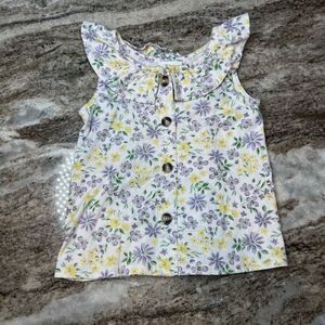 Nicole Miller NY Button Front Floral Sleeveless Ruffle Collar Tank Top, Girls 5